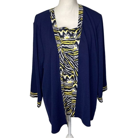Bob Mackie Women’s Cardigan And Tank Set Navy Blue Zebra 2-piece Artsy Size Xl - Picture 1 of 15